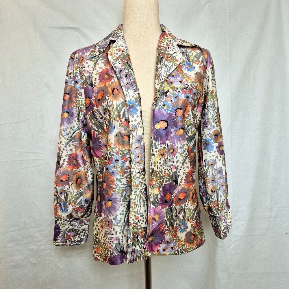 Royal Womens Long Sleeves Blazer Cardigan Floral Multicolor Size M A824